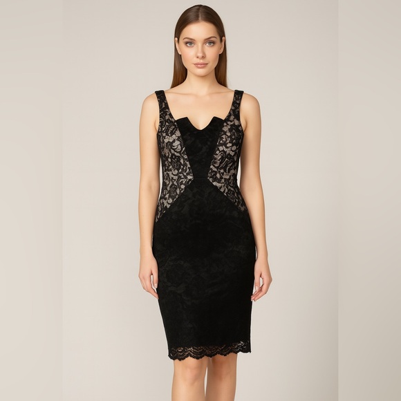 Black Halo Dresses & Skirts - Black Halo Lace Velvet Sheath Dress Womens Size 4 Holiday Gala Party Work Event